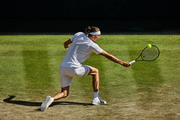 July 7, 2026, London, London, Great Britain: returns with backhand during The Championships Wimbledon , 7.7.2026 in London (All England Lawn Tennis and Croquet Club), Great Britain Tennis 2026: Grand Slam: The Championships Wimbledon: 9th Day: 4th Round: ZVEREV 6:4 7:5 3:6 7:6 LEHECHKA  - ZUMAs343 20260707_zsp_s343_101 Copyright: xMathiasxSchulzx