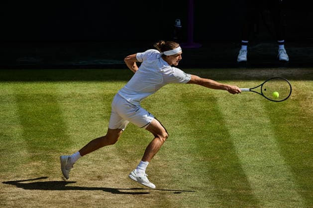 July 7, 2026, London, London, Great Britain: returns with backhand during The Championships Wimbledon , 7.7.2026 in London (All England Lawn Tennis and Croquet Club), Great Britain Tennis 2026: Grand Slam: The Championships Wimbledon: 9th Day: 4th Round: ZVEREV 6:4 7:5 3:6 7:6 LEHECHKA  - ZUMAs343 20260707_zsp_s343_107 Copyright: xMathiasxSchulzx