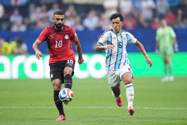 July 7, 2026, Atlanta, Georgia, United States: Mohamed Salah of Egypy controls the ball during the FIFA World Cup, WM, Weltmeisterschaft, Fussball 2026 Round of 16 match between Argentina and Egypt at Atlanta Stadium on July 07, 2026 in Atlanta, Georgia. Atlanta United States - ZUMAa181 20260707_zaa_a181_027 Copyright: xJosexBretonx
