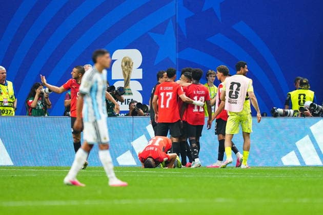 Argentina v Egypt - FIFA World Cup, WM, Weltmeisterschaft, Fussball 2026 - Round of 16 ATLANTA, USA - JULY 07: Players of Egypt celebrate after a goal, which was disallowed by the VAR, during the 2026 FIFA World Cup Round of 16 match between Argentina and Egypt at Mercedes-Benz Stadium (Atlanta Stadium) in Atlanta, Georgia, United States on July 07, 2026. Evrim Aydin Anadolu Georgia United States. Editorial use only. Please get in touch for any other usage.  Copyright: x2026xAnadoluxEvrimxAydinx
