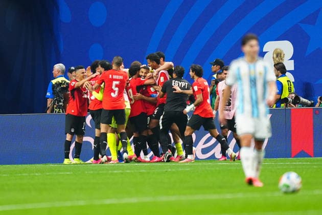 Argentina v Egypt - FIFA World Cup, WM, Weltmeisterschaft, Fussball 2026 - Round of 16 ATLANTA, USA - JULY 07: Mostafa Ziko (11) of Egypt celebrates with his teammates after scoring a goal during the 2026 FIFA World Cup Round of 16 match between Argentina and Egypt at Mercedes-Benz Stadium (Atlanta Stadium) in Atlanta, Georgia, United States on July 07, 2026. Evrim Aydin Anadolu Georgia United States. Editorial use only. Please get in touch for any other usage.  Copyright: x2026xAnadoluxEvrimxAydinx