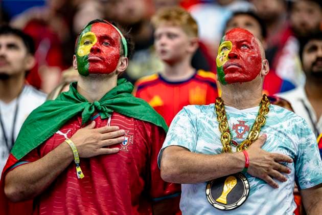DALLAS - Portugal supporters during the 2026 World Cup match between Portugal and Spain at Dallas Stadium on July 6, 2026, in Dallas, United States. (Photo by Stefan Koops EYE4IMAGES DeFodi Images) - *** DALLAS: Portugal fans during the 2026 World Cup match between Portugal and Spain at Dallas Stadium on July 6, 2026, in Dallas, United States. Photo by Stefan Koops, EYE4IMAGES, DeFodi Images