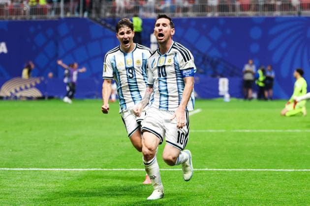 RECORD DATE NOT STATED FIFA World Cup, WM, Weltmeisterschaft, Fussball 2026 - Round of 16 - Argentina v Egypt Lionel Messi player of Argentina celebrates his goal during the Round of 16 match between Argentina and Egypt at the FIFA World Cup, at Atlanta Stadium, in Georgia, United States, on Tuesday, July 07, 2026.(Foto: William Volcov Brazil Photo Press IMAGO) Sports Atlanta GA United States Copyright: xWILLIAMxVOLCOVx