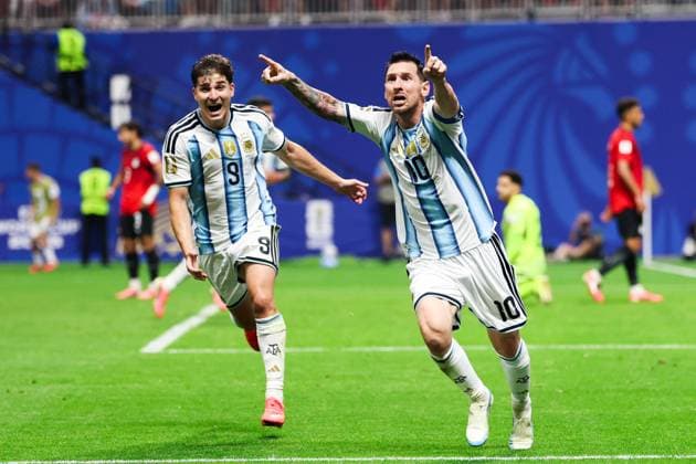 RECORD DATE NOT STATED FIFA World Cup, WM, Weltmeisterschaft, Fussball 2026 - Round of 16 - Argentina v Egypt Lionel Messi player of Argentina celebrates his goal during the Round of 16 match between Argentina and Egypt at the FIFA World Cup, at Atlanta Stadium, in Georgia, United States, on Tuesday, July 07, 2026.(Foto: William Volcov Brazil Photo Press IMAGO) Sports Atlanta GA United States Copyright: xWILLIAMxVOLCOVx