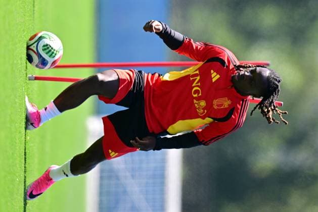 Belgium s Jeremy Doku pictured during a training session of Belgian national soccer team Red Devils, on Tuesday 07 July 2026 in their base camp, home of the Seattle Sounders, Renton, Seattle, USA. The Rode Duivels - Diables Rouges qualified for the knockout stage of the 2026 FIFA World Cup, WM, Weltmeisterschaft, Fussball where they ll meet Spain in the round of 8 on July 10th. DIRKxWAEM  x180665354x