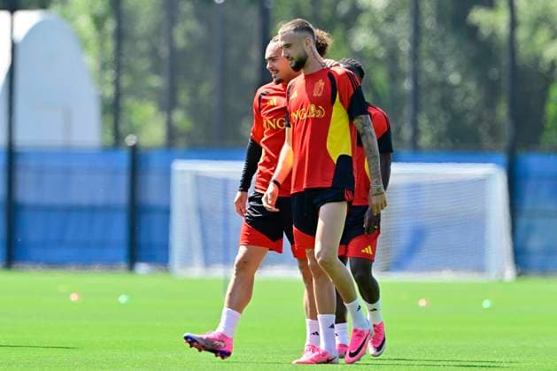 Belgian national football team - FIFA World Cup, WM, Weltmeisterschaft, Fussball 2026 - media activities 07 07 2026 RENTON, UNITED STATES OF AMERICA - JULY 07 : Theate Arthur defender of Belgium and Debast Zeno defender of Belgium pictured during a training session of the Belgian national football team during the FIFA World Cup 2026 on July 7, 2026 in Renton, United States of America, 07 07 2026 Renton United States of America  Copyright: xJanxDexMeuleneirx