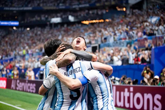 FOOTBALL : Argentina vs Egypt FIFA World Cup, WM, Weltmeisterschaft, Fussball 2026. Atlanta Stadium (Mercedes-Benz Stadium), Atlanta, Georgia, United States. 07 07 2026. Joie des joueurs de l equipe de Argentine apres le but de Lionel Messi 10 (Argentine)  Copyright: xElyxandroxCEGARRAx