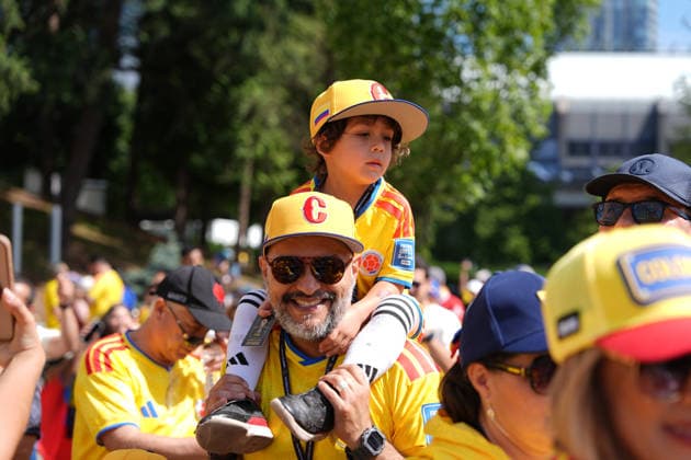 Colombia v Switzerland Round of 16 - FIFA Worl Cup 2026 Colombian soccer fans attend the Vancouver stadium to support their national team, Nationalteam during the FIFA World Cup, WM, Weltmeisterschaft, Fussball round of 16 match between Colombia and Switzerland. on July 7, 2026 in Vancouver, Canada. (Photo by Leonardo Ramirez Eyepix Group) Copyright: xLeonardoxRamirez xEyepixxGroupx LR07072026-06526