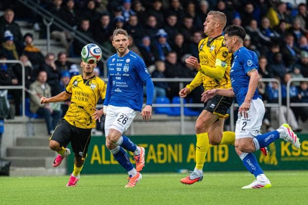 Atert Bissen s Roman Ferber and Klaskvik s Gaston Tellechea fight for the ball during a game between Faroese Klaksvik and Luxembourg Atert Bissen, on Tuesday 07 July 2026, in Klaksvik, Faroe Islands, the first leg in the first qualifying round in the UEFA Champions League competition. EMILExWINDAL  x180671576x