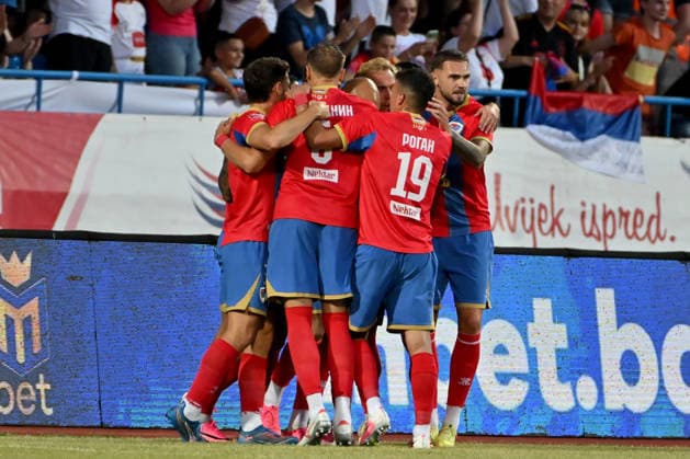 BANJA LUKA, BOSNIA AND HERZEGOVINA - JULY 07: Luka Juricic of Borac Banja Luka and team celebrate score during the UEFA Champions League QR-1 first match between Borac Banja Luka (BIH) and Levski Sofia (BUL) at Gradski Stadion Banja Lukal, Banja Luka on July 07, 2026 in Banja Luka, BIH. (Photo by Igor Kupljenik Sports Press Photo).  Copyright: xIgorxKupljenikx xSPPx Sportspressphoto_SPR186929