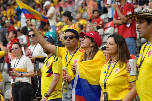 Colombian fans react before a Round of 16 match at the 2026 FIFA World Cup, WM, Weltmeisterschaft, Fussball between Switzerland and Colombia at BC Place Stadium in Vancouver, Canada, 07 July 2026. FIFA World Cup 2026 - Round of 16 - Switzerland vs Colombia !ACHTUNG: NUR REDAKTIONELLE NUTZUNG!  Copyright: xOmarxAlonsox AMDEP8452 20260707-55020830421_1