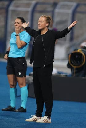 07.07.2026 Sarajevo(Bosnia-Hercegovina) Germany-Austria European U19 U-19 Under-19 championship women s football semi final Melanie Behringer Germany coach react :