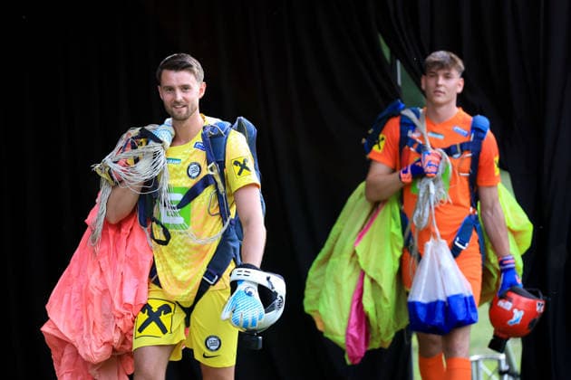 SOCCER - BL, Sturm, jersey presentation FROHNLEITEN,AUSTRIA,07.JUL.26 - SOCCER - ADMIRAL Bundesliga, SK Sturm Graz, jersey presentation. Image shows Ammar Helac and Elias Lorenz (Sturm).  GEPAxpictures xMarioxBuehner-Weinrauch