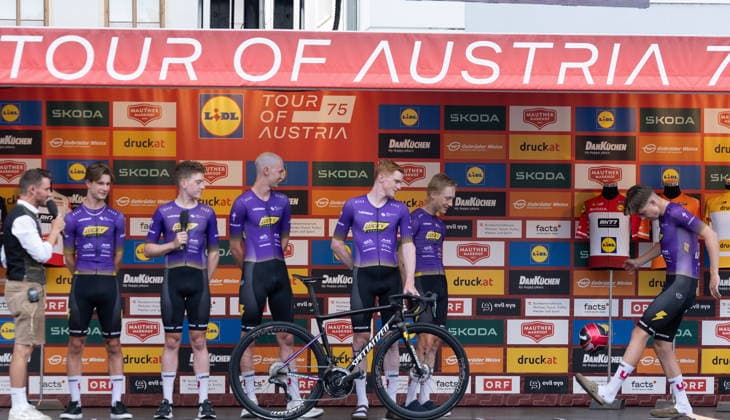 07.07.2026, Graz, AUT, Lidl Tour of Austria 2026, Teampräsentation, im Bild LUCKY CYCLING TEAM mit Vilmer Ekman (SWE), Simen Evertsen-Hegreberg (NOR), Morthen Wang Baksaas (NOR), Peder Dahl Strand (NOR), Joel Mellby (SWE), Vilgot Reinhold (SWE) LUCKY SPORT CYCLING TEAM with Vilmer Ekman of Sweden Simen Evertsen-Hegreberg of Norway Morthen Wang Baksaas of Norway Peder Dahl Strand of Norway Joel Mellby of Sweden Vilgot Reinhold of Sweden during team presentation of the 2026 Lidl Tour of Austria. Graz, Austria on 2026 07 07. Pictures 2026, PhotoCredit: Johann Groder Foto:Eibner-Pressefoto Groder Graz *** July 7, 2026, Graz, AUT, Lidl Tour of Austria 2026, Team Presentation, pictured: LUCKY SPORT CYCLING TEAM with Vilmer Ekman (SWE), Simen Evertsen Hegreberg (NOR), Morthen Wang Baksaas (NOR), Peder Dahl Strand (NOR), Joel Mellby (SWE), Vilgot Reinhold (SWE) LUCKY SPORT CYCLING TEAM with Vilmer Ekman of Sweden, Simen Evertsen Hegreberg of Norway, Morthen Wang Baksaas of Norway, Peder Dahl Strand of Norway, Joel Mellby of Sweden, and Vilgot Reinhold of Sweden during the team presentation for the 2026 Lidl Tour of Austria Graz, Austria, on July 7, 2026. Photos from 2026. Photo credit: Johann Groder, Foto Eibner, Pressefoto Groder, Graz  EP_gro