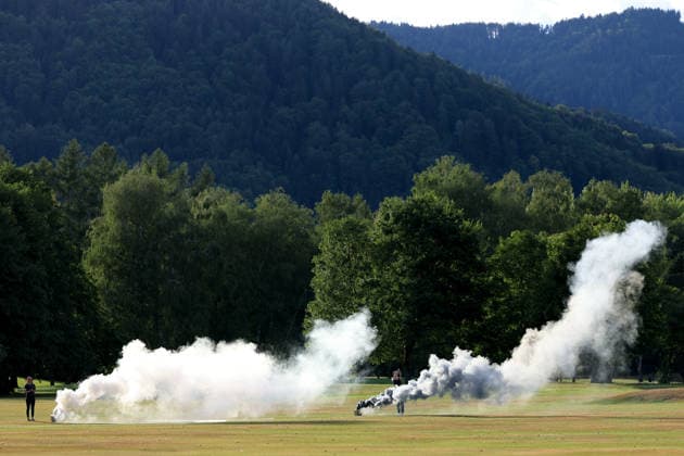 SOCCER - BL, Sturm, jersey presentation FROHNLEITEN,AUSTRIA,07.JUL.26 - SOCCER - ADMIRAL Bundesliga, SK Sturm Graz, jersey presentation. Image shows a featur with smoke.  GEPAxpictures xMarioxBuehner-Weinrauch