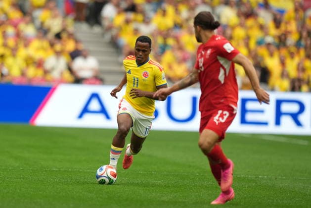 Switzerland v Colombia - FIFA World Cup, WM, Weltmeisterschaft, Fussball 2026 - Round of 16 VANCOUVER, CANADA - JULY 07: Jhon Arias (11) of Colombia in action against Ricardo Rodriguez (13) of Switzerland during the 2026 FIFA World Cup Round of 16 match between Switzerland and Colombia at BC Place in Vancouver, British Columbia, Canada, on July 07, 2026 Ercin Erturk Anadolu British Columbia Canada. Editorial use only. Please get in touch for any other usage.  Copyright: x2026xAnadoluxErcinxErturkx