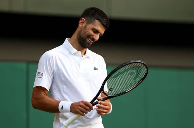 Novak Djokovic in action during his quarter final match vs Felix Auger Aliassime Wimbledon Tennis Championships, Day 9, The All England Lawn Tennis and Croquet Club, London, UK - 07 Jul 2026London The All England Lawn Tennis and United Kingdom  Copyright: xKieranxMcManus Shutterstockx 16978030fl