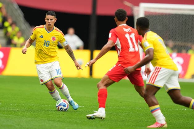 Switzerland v Colombia - FIFA World Cup, WM, Weltmeisterschaft, Fussball 2026 - Round of 16 VANCOUVER, CANADA - JULY 07: James Rodriguez (10) of Colombia in action during the 2026 FIFA World Cup Round of 16 match between Switzerland and Colombia at BC Place in Vancouver, British Columbia, Canada, on July 07, 2026 Ercin Erturk Anadolu British Columbia Canada. Editorial use only. Please get in touch for any other usage.  Copyright: x2026xAnadoluxErcinxErturkx