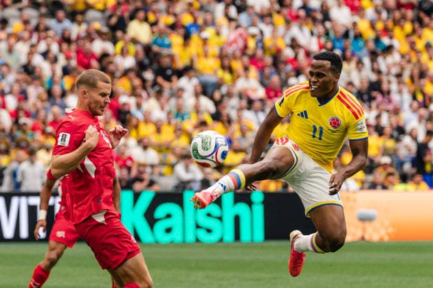 Jhon Arias of Colombia shoots at goal during the FIFA World Cup, WM, Weltmeisterschaft, Fussball Round of 16 game between Switzerland and Colombia at BC Place on July 7, 2026 in Vancouver, British Colombia, Canada  Copyright: xCurtisxWongx xSPPx Sportspressphoto_SPR186972
