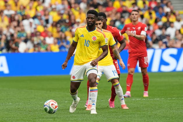 Jefferson Lerma of Colombia controls the ball in a Round of 16 match at the 2026 FIFA World Cup, WM, Weltmeisterschaft, Fussball between Switzerland and Colombia at BC Place Stadium in Vancouver, Canada, 07 July 2026. FIFA World Cup 2026 - Round of 16 - Switzerland vs Colombia !ACHTUNG: NUR REDAKTIONELLE NUTZUNG!  Copyright: xOmarxAlonsox AMDEP8470 20260707-55020830899_1