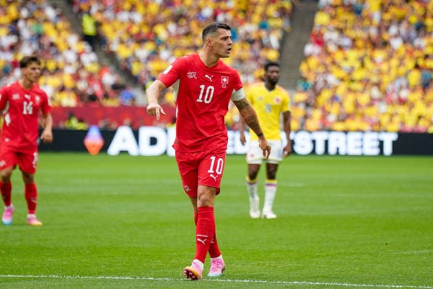 Kanada: Fußball FIFA World Cup, WM, Weltmeisterschaft, Fussball 2026, Achtelfinale - Schweiz vs Kolumbien - BC Place, Vancouver: Granit Xhaka (Schweiz, 10) *** Canada Soccer, 2026 FIFA World Cup, Round of 16: Switzerland vs. Colombia at BC Place, Vancouver; Granit Xhaka (Switzerland), 10 Copyright: xJOERANxSTEINSIEKx