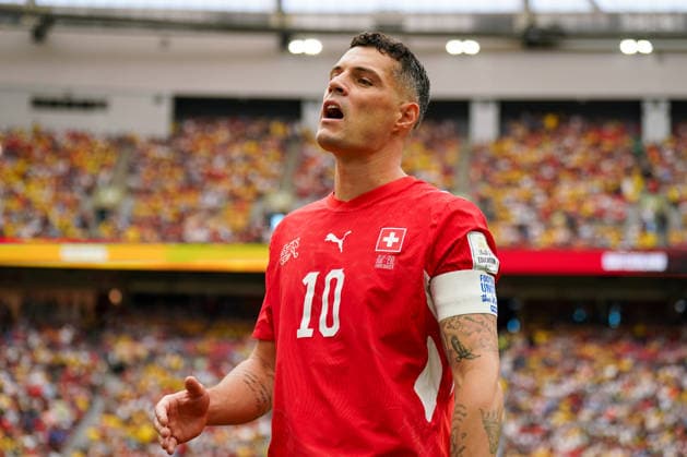 Kanada: Fußball FIFA World Cup, WM, Weltmeisterschaft, Fussball 2026, Achtelfinale - Schweiz vs Kolumbien - BC Place, Vancouver: Granit Xhaka (Schweiz, 10) *** Canada Soccer, 2026 FIFA World Cup, Round of 16: Switzerland vs. Colombia at BC Place, Vancouver; Granit Xhaka (Switzerland), 10 Copyright: xJOERANxSTEINSIEKx