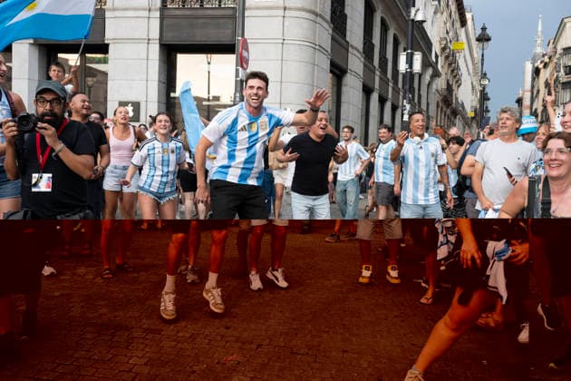 July 7, 2026, Madrid, Spain: Several fans of the Argentine national team, Nationalteam celebrate their victory during the 2026 World Cup Round of 16 match between Argentina and Egypt in Madrid, Spain. Madrid Spain - ZUMAs197 20260707_aaa_s197_075 Copyright: xAtilanoxGarciax