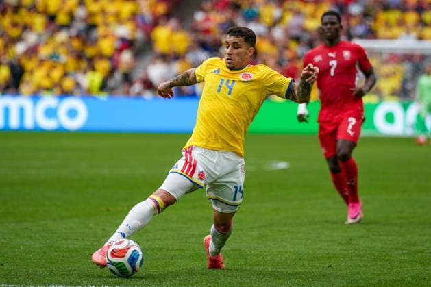 Kanada: Fußball FIFA World Cup, WM, Weltmeisterschaft, Fussball 2026, Achtelfinale - Schweiz vs Kolumbien - BC Place, Vancouver: Gustavo Puerta (Kolumbien 14) *** Canada Soccer 2026 FIFA World Cup, Round of 16: Switzerland vs. Colombia at BC Place, Vancouver; Gustavo Puerta (Colombia) 14 Copyright: xJOERANxSTEINSIEKx