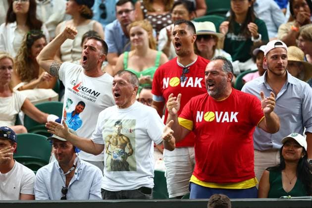 Fans of Novak Djokovic Wimbledon Tennis Championships, Day 9, The All England Lawn Tennis and Croquet Club, London, UK - 07 Jul 2026London The All England Lawn Tennis and United Kingdom  Copyright: xJamesxMarsh Shutterstockx 16978027ft
