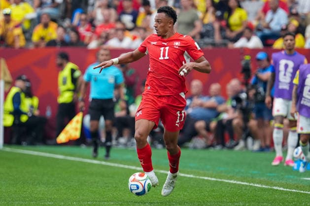 Kanada: Fußball FIFA World Cup, WM, Weltmeisterschaft, Fussball 2026, Achtelfinale - Schweiz vs Kolumbien - BC Place, Vancouver: Dan Ndoye (Schweiz, 11) *** Canada Soccer 2026 FIFA World Cup, Round of 16: Switzerland vs. Colombia at BC Place, Vancouver; Dan Ndoye (Switzerland), 11 Copyright: xJOERANxSTEINSIEKx