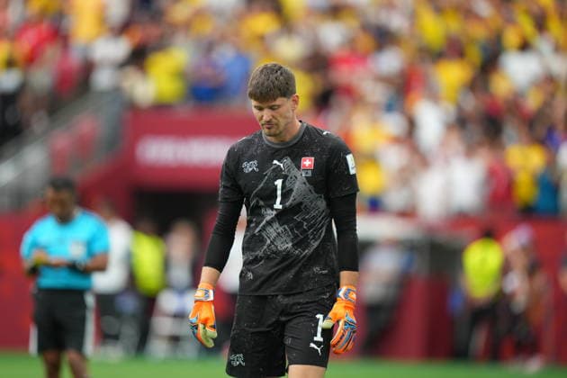 Switzerland v Colombia - FIFA World Cup, WM, Weltmeisterschaft, Fussball 2026 - Round of 16 VANCOUVER, CANADA - JULY 07: Gregor Kobel of Switzerland is seen at the penalty shoot-out during the 2026 FIFA World Cup Round of 16 match between Switzerland and Colombia at BC Place in Vancouver, British Columbia, Canada, on July 07, 2026. Ercin Erturk Anadolu British Columbia Canada. Editorial use only. Please get in touch for any other usage.  Copyright: x2026xAnadoluxErcinxErturkx