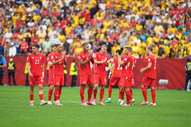 Switzerland v Colombia - FIFA World Cup, WM, Weltmeisterschaft, Fussball 2026 - Round of 16 VANCOUVER, CANADA - JULY 07: Players of Switzerland are seen at the penalty shoot-out during the 2026 FIFA World Cup Round of 16 match between Switzerland and Colombia at BC Place in Vancouver, British Columbia, Canada, on July 07, 2026. Ercin Erturk Anadolu British Columbia Canada. Editorial use only. Please get in touch for any other usage.  Copyright: x2026xAnadoluxErcinxErturkx