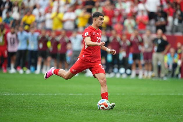 Switzerland v Colombia - FIFA World Cup, WM, Weltmeisterschaft, Fussball 2026 - Round of 16 VANCOUVER, CANADA - JULY 07: Zeki Amdouni (23) of Switzerland takes a penalty at the penalty shoot-out during the 2026 FIFA World Cup Round of 16 match between Switzerland and Colombia at BC Place in Vancouver, British Columbia, Canada, on July 07, 2026. Ercin Erturk Anadolu British Columbia Canada. Editorial use only. Please get in touch for any other usage.  Copyright: x2026xAnadoluxErcinxErturkx
