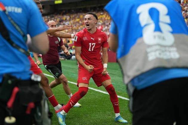FIFA World Cup, WM, Weltmeisterschaft, Fussball 2026 - Round of 16 - Switzerland vs Colombia Ruben Vargas of Switzerland celebrates scoring the winning penalty after the penalty shoot-out of the FIFA World Cup 2026 Round of 16 match Switzerland against Colombia, in Vancouver, Canada, 07 July 2026. VANCOUVER Canada  Copyright: xBOBxFRIDx