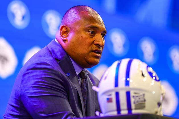 July 7, 2026, Frisco, Texas, USA: FRISCO, TX : BYU head football coach KALANI SITAKE addresses the media during the 2026 Monster Energy Big 12 Football Media Days at the Ford Center in Frisco on Tuesday. Frisco USA - ZUMAm257 20260707_zsp_m257_035 Copyright: xBrianxMcLeanx