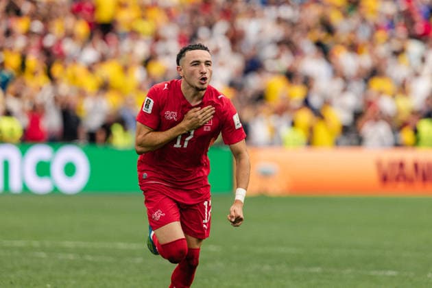 Ruben Vargas of Switzerland scores the penalty kick to make the victory of Switzerland during the FIFA World Cup, WM, Weltmeisterschaft, Fussball Round of 16 game between Switzerland and Colombia at BC Place on July 7, 2026 in Vancouver, British Colombia, Canada  Copyright: xCurtisxWongx xSPPx Sportspressphoto_SPR187134