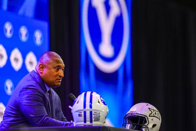 July 7, 2026, Frisco, Texas, USA: FRISCO, TX : BYU head football coach KALANI SITAKE addresses the media during the 2026 Monster Energy Big 12 Football Media Days at the Ford Center in Frisco on Tuesday. Frisco USA - ZUMAm257 20260707_zsp_m257_041 Copyright: xBrianxMcLeanx