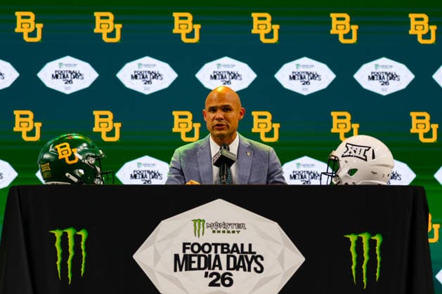 July 7, 2026, Frisco, Texas, USA: FRISCO, TX : Baylor head football coach DAVE ARANDA addresses the media during the 2026 Monster Energy Big 12 Media Days at the Ford Center in Frisco on Tuesday. Frisco USA - ZUMAm257 20260707_zsp_m257_053 Copyright: xBrianxMcLeanx