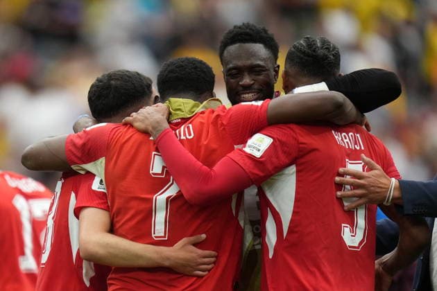 FIFA World Cup, WM, Weltmeisterschaft, Fussball 2026 - Round of 16 - Switzerland vs Colombia Players of Switzerland celebrate winning the FIFA World Cup 2026 Round of 16 match Switzerland against Colombia, in Vancouver, Canada, 07 July 2026. VANCOUVER Canada  Copyright: xBOBxFRIDx