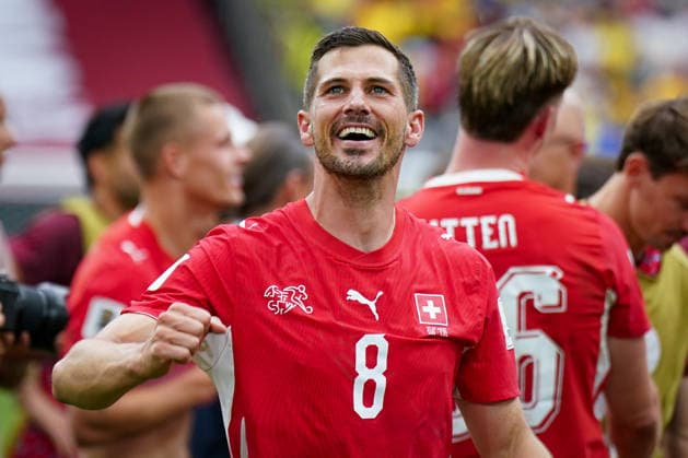 Kanada: Fußball FIFA World Cup, WM, Weltmeisterschaft, Fussball 2026, Achtelfinale - Schweiz vs Kolumbien - BC Place, Vancouver: Remo Freuler (Schweiz, 8) Freude, Emotionen, Jubel *** Canada Soccer, 2026 FIFA World Cup, Round of 16: Switzerland vs. Colombia at BC Place, Vancouver; Remo Freuler (Switzerland), 8: Joy, Emotions, Cheers Copyright: xJOERANxSTEINSIEKx