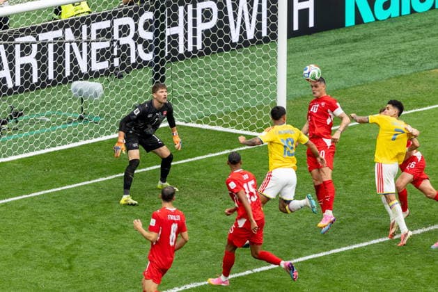 July 7, 2026, Vancouver, Bc, CANADA: SwitzerlandöÄÃ s Granit Xhaka (10) clears a ball after a Colombia corner during extra time of a World Cup round of 16 match, in Vancouver, on Tuesday, July 7, 2026. Canada News - July 7, 2026  - ZUMAc35_ 20260707_zaf_c35_314 Copyright: xTimothyxMatweyx