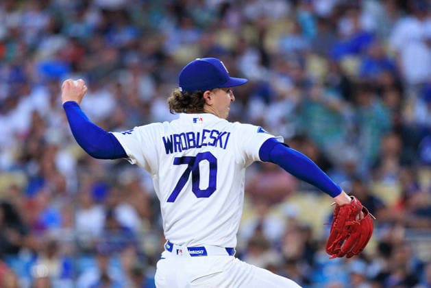 July 7, 2026, Los Angeles, California, USA: Starting pitcher, Justin Wrobleski 70 of the Los Angeles Dodgers during a regular season MLB, Baseball Herren, USA game against the Colorado Rockies on Tuesday July 7, 2026 at Dodger Stadium in Los Angeles, California. JAVIER ROJAS PI Dodgers Vs. Rockies  - ZUMAp124 20260707_zaa_p124_029 Copyright: xJavierxRojasx