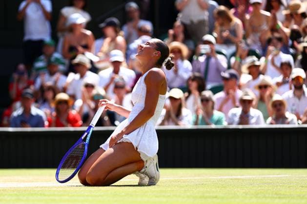 Marta Kostyuk celebrates winning her quarter final match Wimbledon Tennis Championships, Day 10, The All England Lawn Tennis and Croquet Club, London, UK - 08 Jul 2026London The All England Lawn Tennis and United Kingdom  Copyright: xJamesxMarsh Shutterstockx 16978036ax
