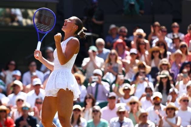 Marta Kostyuk celebrates winning her quarter final match Wimbledon Tennis Championships, Day 10, The All England Lawn Tennis and Croquet Club, London, UK - 08 Jul 2026London The All England Lawn Tennis and United Kingdom  Copyright: xJamesxMarsh Shutterstockx 16978036bd