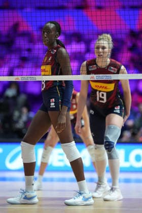 Volleyball Nations League Hong Kong 2026 - Day 1 Paola Ogechi Egonu (No.18) and Sarah Luisa Fahr (No.19) from team Italy during the match between Italy and Ukraine Volleyball Nations League Hong Kong 2026 on July 8, 2026 in Hong Kong. (Photo by Ellan Mad Nexpher Images) Hong Kong