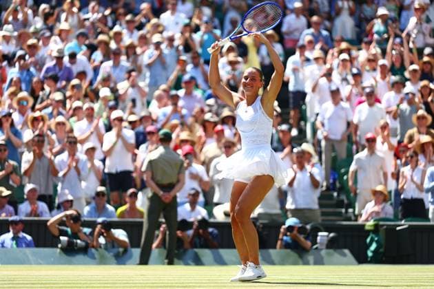 Marta Kostyuk celebrates winning her quarter final match Wimbledon Tennis Championships, Day 10, The All England Lawn Tennis and Croquet Club, London, UK - 08 Jul 2026London The All England Lawn Tennis and United Kingdom  Copyright: xJamesxMarsh Shutterstockx 16978036bt
