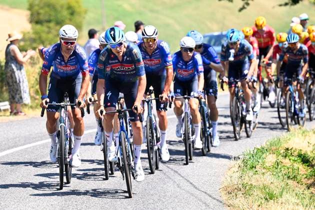 Tour de France 2026 Stage 5 PAU, FRANCE - JULY 08 : riders of team Alpecin-Premier Tech, riders of team Soudal - Quick Step during stage 5 of the 113rd edition of Tour de France an UCI World Tour 2.UWT cycling road race stage for Men Elite of 158 km with start in Lannemezan and finish in Pau on July 8, 2026 in Pau, France, 08 07 2026 ( Motordriver Kurt Vandenborre - Pau France  Copyright: xTomasxSiskx