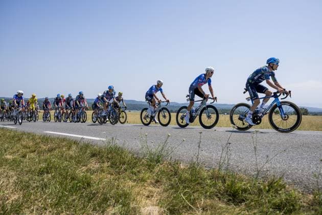Belgian Louis Vervaeke of Soudal Quick-Step; Swiss Silvan Dillier of Alpecin-Premier Tech and Dutch Mathieu van der Poel of Alpecin-Premier Tech pictured in action during stage 5 of the 2026 Tour de France cycling race, a stage of 158km from Lannemezan to Pau, on Wednesday 8 July 2026. The 113th edition of the Tour de France starts on Saturday 4 July in Barcelona, Spain, and will finish in Paris, France on the 26th of July. DAVIDxPINTENS  x180723741x