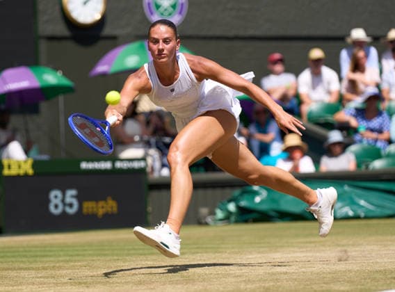 2026 Wimbledon, July 08, Quarterfinal LONDON, - JULY 8: Marta Kostyuk of Ukraine plays a shot against Jasmine Paolini of Italy during the 2026 Wimbledon, July 08, Quarterfinal at The all England club, Wimbledon on July 8, 2026 in London, GBR. London The all England club, Wimbledon GBR Copyright: xPeterxvanxdenxBerg ISIxPhotosx 9471
