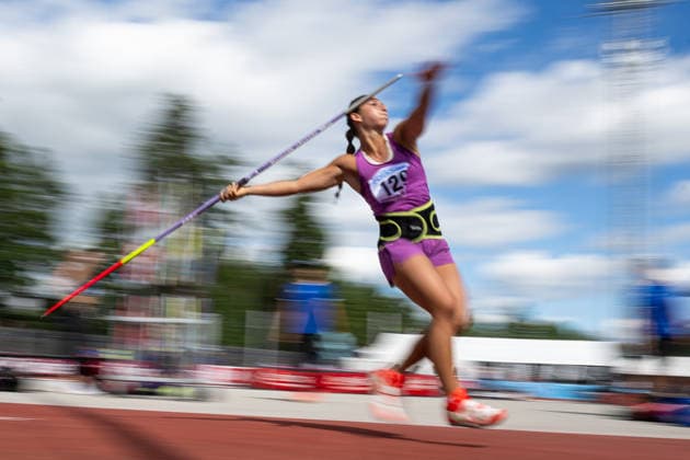 260708 Jade Maraval France tävlar i spjut under friidrottstävlingen Folksam Grand Prix den 8 juli 2026 i Karlstad. *** July 8, 2026: Jade Maraval France competes in the javelin throw at the Folksam Grand Prix track and field meet in Karlstad  Copyright: FREDRIKxKARLSSON BB260708FK001